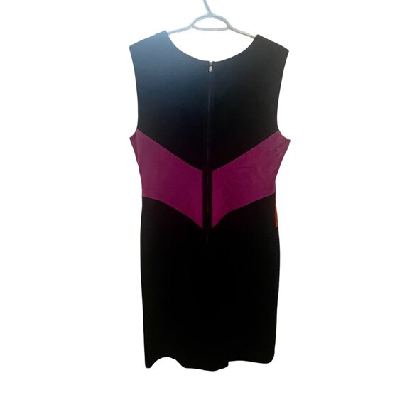 BCBGMaxAzria Colorblock Shift Dress Pink Purple Red Black Sleeveless Midi Sz L - Picture 6 of 8